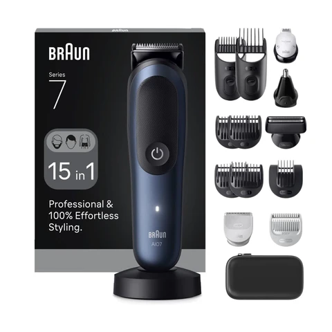 Braun All-in-One Series 7, 15in1 Grooming Kit, ProBlade, AutoSense, AIO7580, Blue