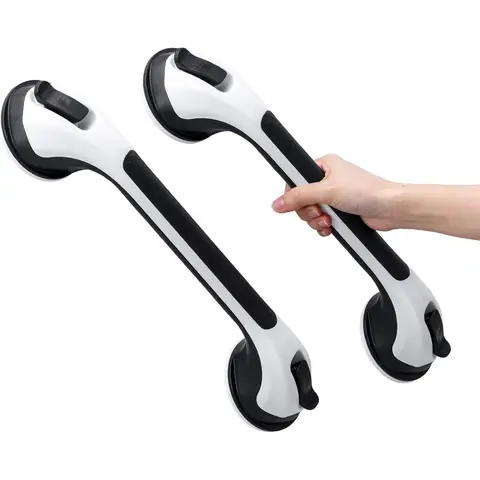 TAILI Shower Grab Bar 2 Pack Suction Grab Bars for Bathtubs and Showers, Heavy Duty Shower Handle Removable Shower Handrails for Seniors and Elderly, Bathroom Safety Grip No Drilling Waterproof, Black