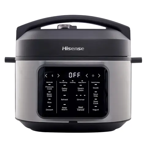 Hisense 6L Multicooker - Black, 10 Programmes, Pressure Cooker, Slow Cooker, Rice Cooker, Food Steamer, Stainless Steel, MC6SBUK
