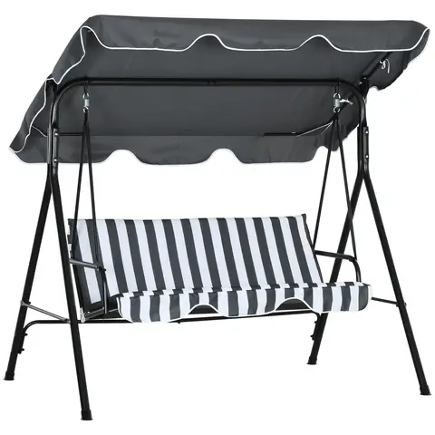 Outsunny 3 Seater Swing Chair with Adjustable Canopy, Garden Swing Seat with Steel Frame, Padded Seat,, Grey and White