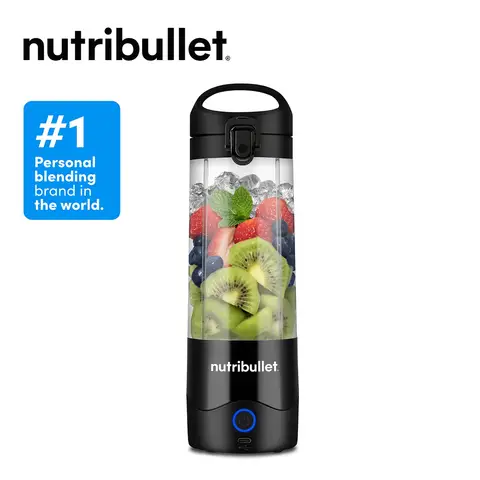 Nutribullet Portable Blender - Black, 475ml Cup, Powerful Extractor Blade, To-Go Lid, USB-C Charging Cable, 15+ Blending Cycles