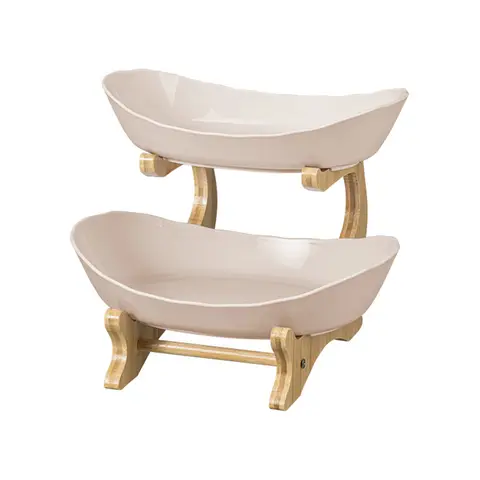 Doppelter Snackteller, Material: PP-Platte + Bambusrahmen; 1 Rahmen (15*22cm) + 1 Platte (17*25*5,5cm) + 1 Platte (18*26,5*6cm); Farben: Apricot