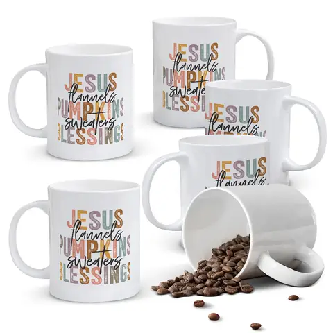 Alphynix 1pc Jesus Pumpkin Sweaters Mug, 11oz Ceramic Coffee Cup with Vintage Color Block Text, Unique Fall Thanksgiving Gift, Christian Autumn Blessing