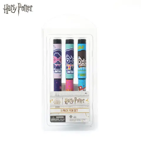 3pcs Harry Potter Stylized Character Pen Set Officially Licensed Cute Blue-Black Ink Pen Wizarding World Stationery Gift