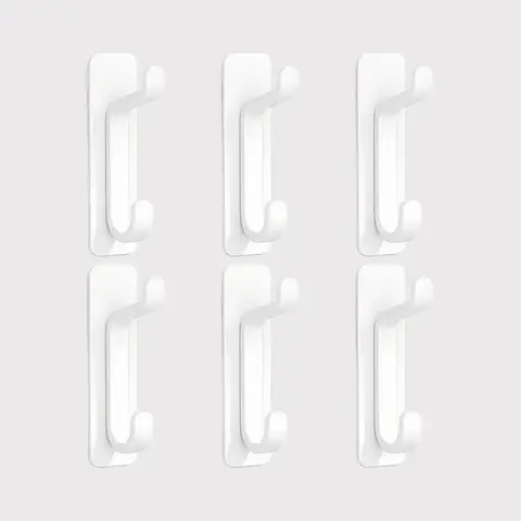 JORDAN&JUDY No-Drill Strong Adhesive Hooks, 6-Pack, Stainless Steel, Damage-Free, Over-Door Storage, White