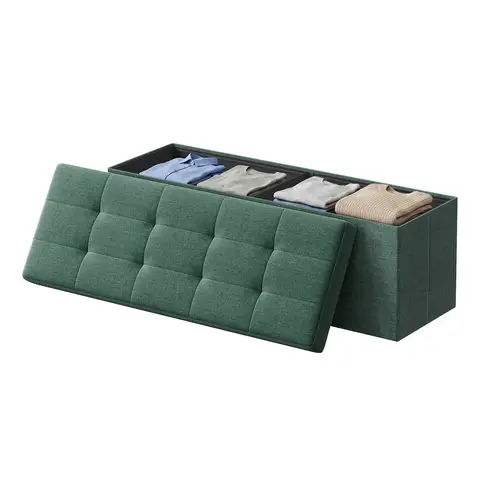 Ochama x SONGMICS Storage Ottoman Bench, End of Bed Bench, Storage Chest, for Living Room, Bedroom, Entryway, Green