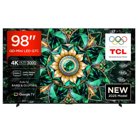 TCL Fernseher 98Q7C, 98 Zoll, QLED Mini LED, 4K HDR Premium, Dolby Vision IQ & Atmos, Google TV, 144 Hz VRR, FreeSync Premium Pro, Bang & Olufsen Sound, IMAX Enhanced
