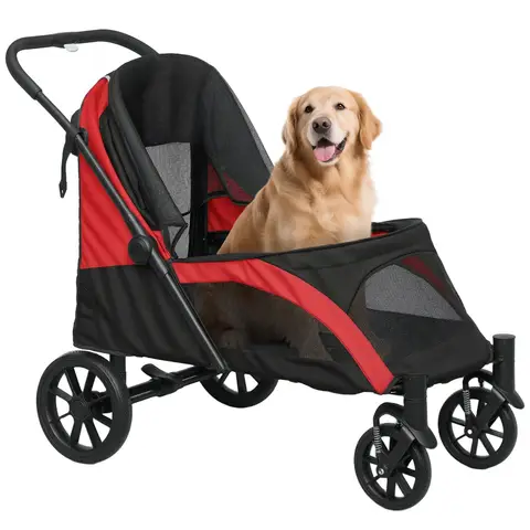 PawHut Dog Stroller, Easy Folding Pet Stroller for Large Dogs, Puppy Pram Pet Pushchair with 4 Big Wheels Black