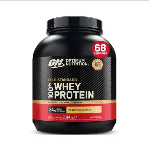 Optimum Nutrition Gold Standard Whey Muskelaufbau und Regeneration Proteinpulver mit Glutamin und Aminosäuren, Vanilleeis, 68 Portionen, 2,04 kg, Verpackung kann variieren