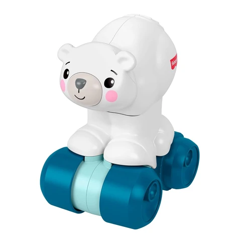 Fisher-Price Eisbär zum Hinterherkrabbeln, Aktivitätskrabbelspielzeug für Babys mit sensorischen Details