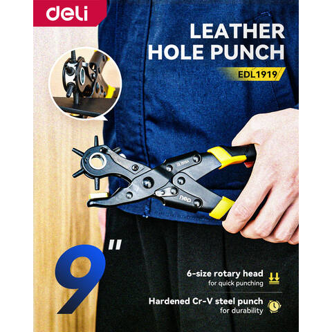 deli 9-Inch Leather Hole Punch Plier (6 Sizes)，Industrial-Strength Construction & Precision-Cut Holes