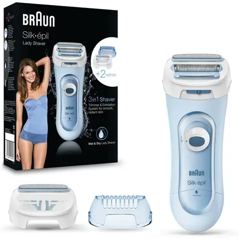 BRAUN Silk-épil 5 Lady Shaver, 3-in-1 Wet & Dry Electric Shaver, Trimmer & Exfoliation System, 100% Waterproof, 5-160, Blue, Top Gift Picks