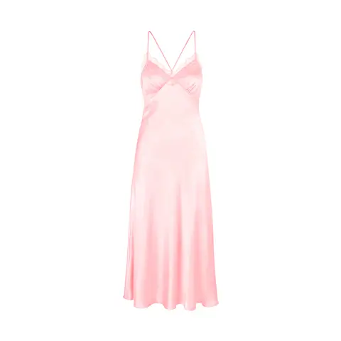 narrow lace v-neck pink silk-like suspender dress  XL