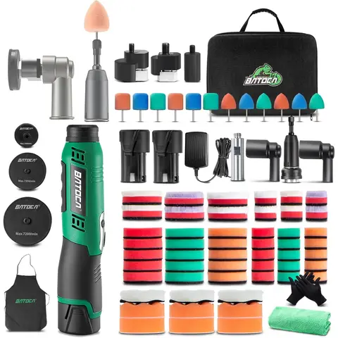 BATOCA S6 Mini Battery Polishing Machine, Professional Set for Detailing and Paint Care, 12 V Car Polishing, DA&RO Polishing Machine, Polisher Buffer for Motorcycles, 1000-5000 RPM & 4200-21000 RPM