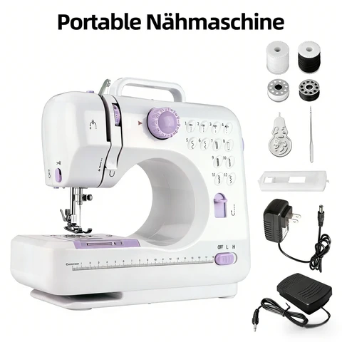 IAGREEA Mini-Nähmaschine für Anfänger, kleine Nähmaschinen mit Rücklauffunktion, tragbare Nähmaschinen, tragbare Nähmaschine, Haushalts- und Bastel-Nähmaschinen zum Flicken und Nähen, Mehrzweck, 12 integrierte Stiche für das Nähen zu Hause, Anfänger, YASM-505A, lila