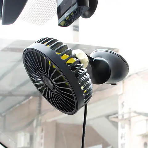 Ventilateur de voiture rotatif à 360° avec ventouse puissante, alimentation USB, 5 pales, 3 vitesses réglables, fixation tableau de bord et pare-brise