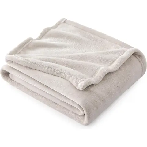 Bedsure Flannel Blanket - Solid Natural, 130x150cm, 1 Piece, 100% Polyester