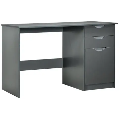 HOMCOM Computer Desk with Drawers, High Gloss Home Office Desk with Storage Cabinet, Study Workstation Grey