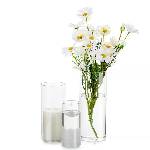Cylinder Glass Flower Vase Clear, 3Pcs/Set Modern Basic Vases for Table Decoration Wedding Centrepieces Flowers Roses Pampas Grass Candle Holders for Living Room Ornaments, 15/20/25cmTall