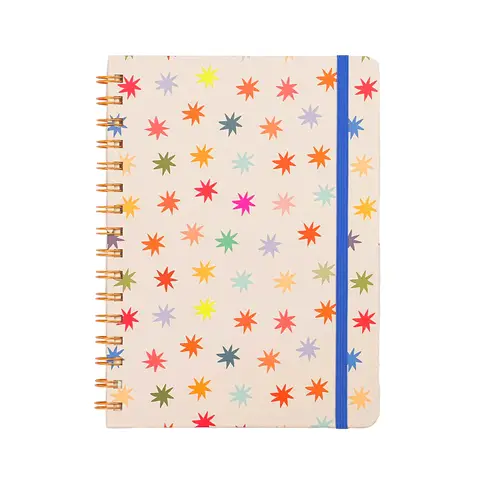 Jubiluu Divers A5 Hardcover Spiralbindung liniertes Notizbuch - 96 Blätter (100 g Offestpapier), mit Gummiband - Klassische Creme für Schreiben, Schule und Büro, Geschenkidee - Starburst Floral