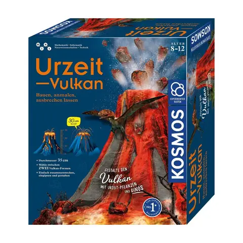 KOSMOS 637286 Urzeit-Vulkan, Bauen - Anmalen - Ausbrechen Lassen, 35cm Durchmesser, Experimentierkasten für Kinder ab 8 Jahre, Vulkan Experimente für Kinder