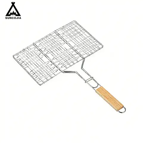 SUCOJIA  Fish Grill Baskets for Outdoor Grill Vegetables,  Stainless Steel BBQ Grill Basket for Fish Vegetables Shrimp ，Tight mesh bold encryption, batch barbecue master, extended handle anti-scalding and anti-skid