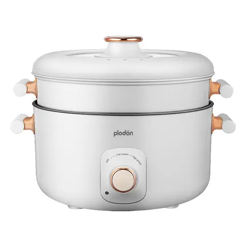 Plodon 1200W 5L Multifunktions-Elektro-Hotpot mit Dampfgarer, antihaftbeschichteter Kochtopf, Slow Cooker, für Wok, Eintopf, Dampfgaren, schnelles Aufkochen, zwei-stufige Wärmeregelung