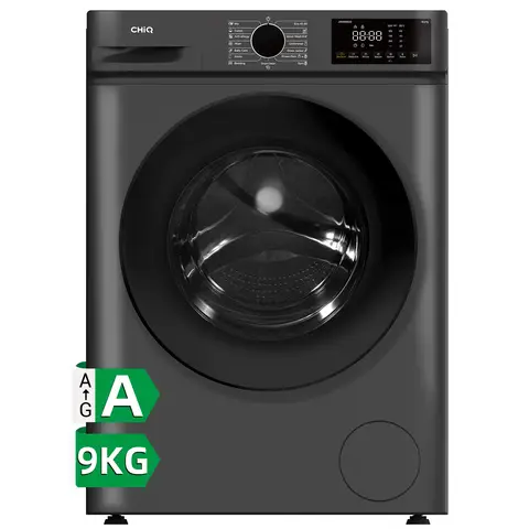【Vakantiegeld Deal】CHiQ 9 kg frontlader wasmachine, donkergrijs, energieklasse A, grote trommel 530 mm, 1400 toeren, 16 programma's, stoomwassen & 1-touch slim wassen JW95883G
