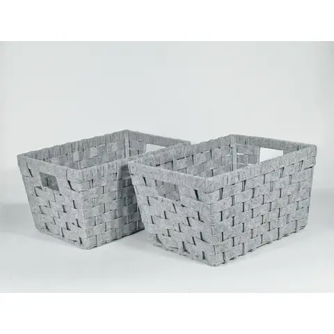 KEVAHOME SET OF 2 FELT WOVEN LARGE STORAGE BASKETS-LIGHT GREY 15x11x8.25"H