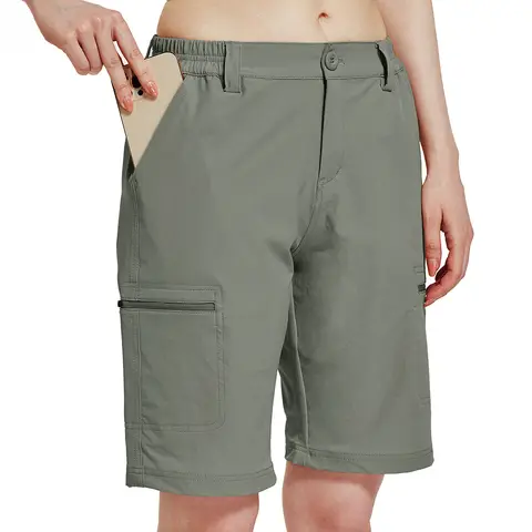 WILLIT Women's 10" Hiking Cargo Shorts Stretch Golf Active Long Shorts Quick Dry Outdoor Summer Sage Green L
