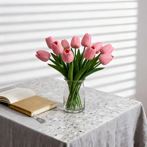 Wei's Moment 7-teiliges Set künstliche Tulpenblumen  
Kunstblumen Latex-Tulpen mit natürlicher Haptik für Party-, Wohn-, Hochzeitsdekoration und DIY-Deko, mehrfarbig Pink