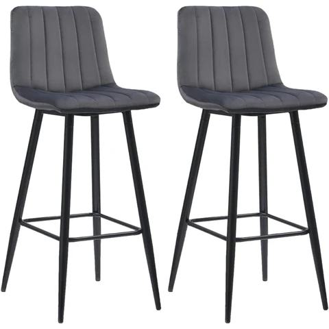 CLIPOP Velvet Bar Stools with Backrests Set of 2,  Matte Black Metal Legs, 2 PCS Kitchen Counter Bar Stools (65 cm Seat Height) 051 Grey