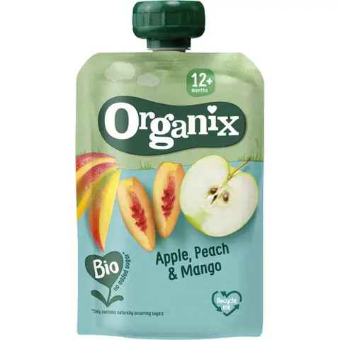 Organix Knijpfruit appel, perzik & mango 12m+ 100g