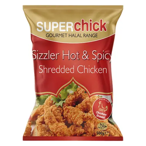 SUPERchick Shredded Chicken - Hot & Spicy Sizzler 500GRAMS
