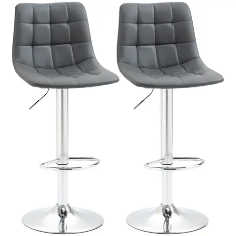 HOMCOM Adjustable Bar Stools Set of 2, Swivel PU Leather Upholstered Barstools with Tufted Seat and Back Grey