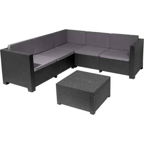 Sp-Berner Oasis tuinmeubelset, grafiet – 3-delig modulaire hoekbankset (3-zits + 2-zits + opbergkoffertafel) – gerecycled kunststof, rattanlook, UV- en weerbestendig, roestvrij, gemaakt in Spanje