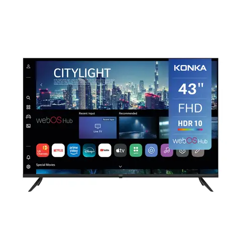 Konka DLED 43 Zoll (108 cm) Smart-TV - 1080p Full HD, webOS Hub, HDR10, AirPlay 2, WLAN, Bluetooth, HDMI eARC, integrierter ThinQ AI-Sprachassistent - KDG43YR682ANTS