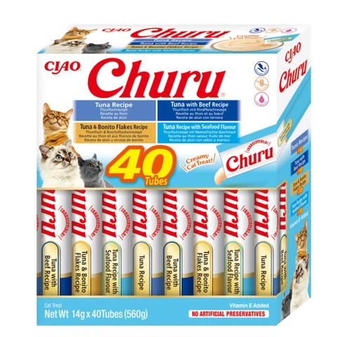 INABA Churu Kat Verpakking 4 Tonijn Varianten 40 stuks.