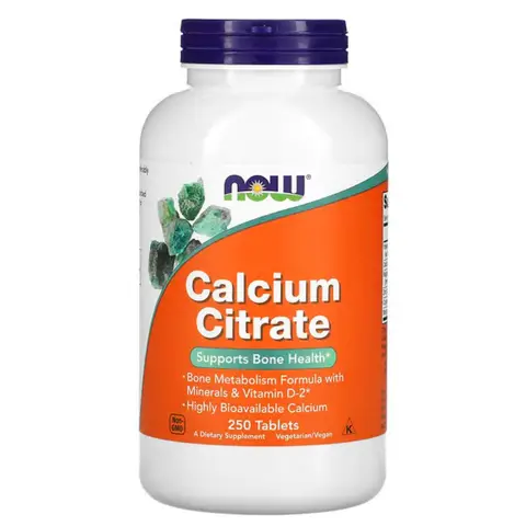 NOW Foods Calcium Citrate Bone Health + Minerals + Vitamin D2 Tablets - 250 Tablets