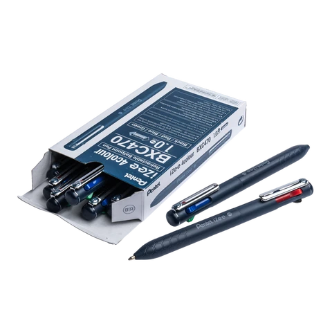Pentel iZee 4 Colour 1.0mm Ballpen Dark Blue Barrel Black, Red, Blue & Green Ink Pack of 12