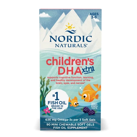 Nordic Naturals DHA Omega-3 Brain Support for Children DHA Xtra 636mg Berry Punch Softgels Flavour - 90 Mini Softgels