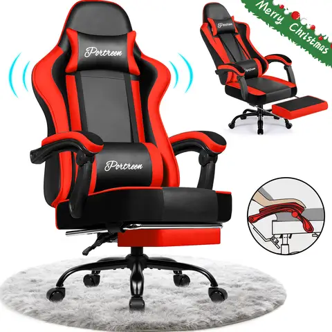 Gaming chair, ergonomic office chair with telescopic footrest, gaming chair with headrest and lumbar support, upholstered gaming armchair 150 kg, height-adjustable gaming chair