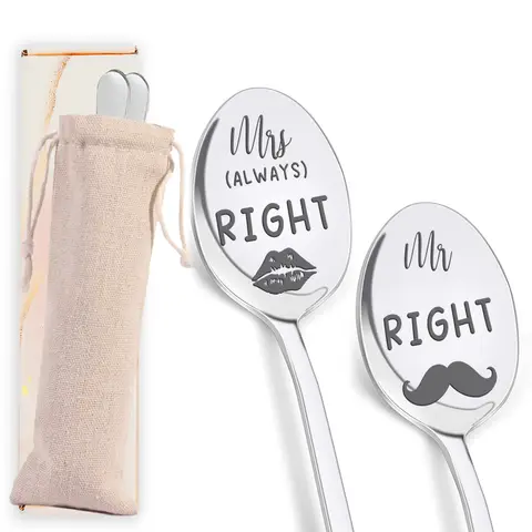 Alphynix 2-teiliges Paar-Humor-Geschenkset, "Mr Right" und "Mrs Always Right" gravierte Löffel mit Geschlechtssymbolen, perfektes Hochzeits- oder Jubiläumsgeschenk,Geschenk zum valentinstag, geschenk zum geburtstag