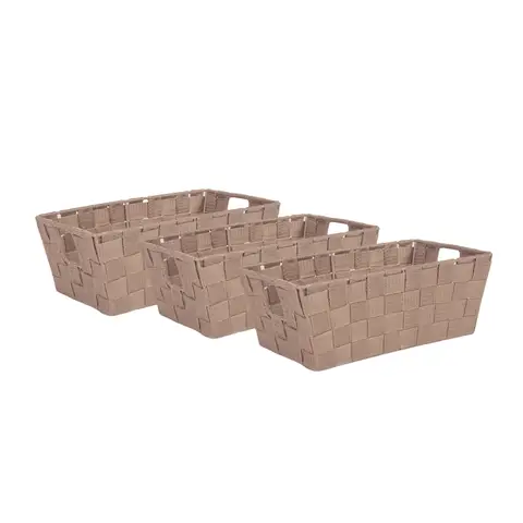 KEVAHOME SET OF 3 PP WOVEN STRAP SMALL SHELF  TOTE-TAUPE    12"X6.5"X4.5"