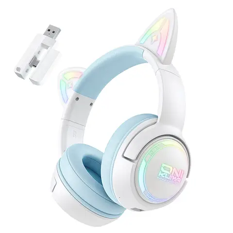 ONIKUMA Gaming-Headset – Kabelloses und kabelgebundenes Gaming-Headset mit 4 Modi, 50-mm-Treiber, RGB-Beleuchtung, Bluetooth 5.3, 1000-mAh-Akku, Modell GT838 (Weiß-Blau)