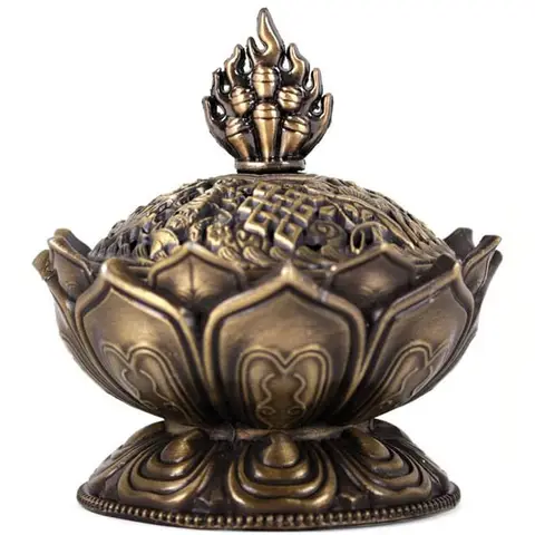 JU7CER 1PC Bronze/Lotus Incense Burner - Classic Style, Ideal for Christmas Home Decoration and Floor Display, Incense Holder
