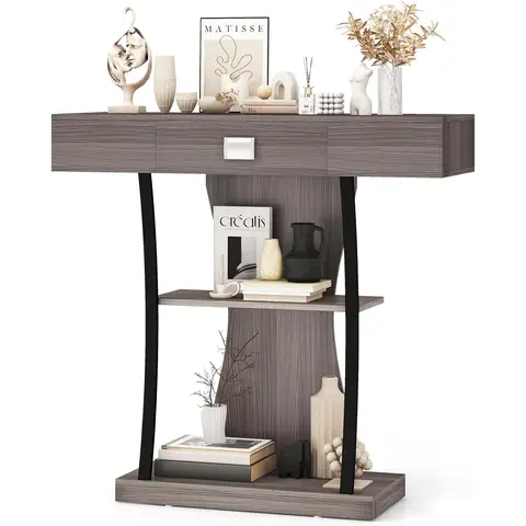 COSTWAY T-Shaped Console Table for Small Space-Grey