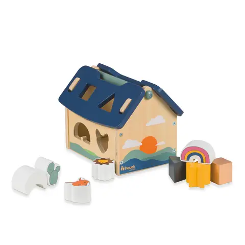 Hauck Wooden Shape Sorting and Motor Skills Toy - House with Shapes - Sort N Build