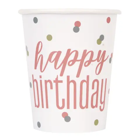 Unique Party Paper Cups, Glitz Rose Gold, 266ml, 8 Pack