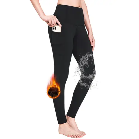 baleaf Fleece Lined Leggings Women Winter Thermal Warm Yoga Pants High Waisted with Drawstring Pockets Water Resistant Black M